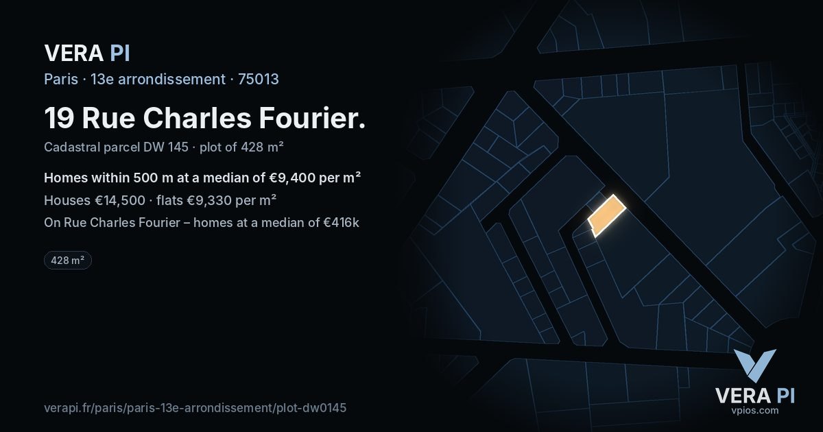 19 Rue Charles Fourier, 13e arrondissement at night – the plot lit, the parcels around coloured by the prices near them