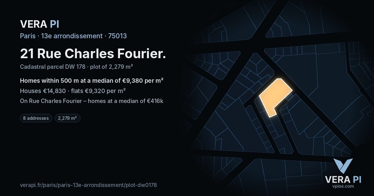 21 Rue Charles Fourier, 13e arrondissement at night – the plot lit, the parcels around coloured by the prices near them
