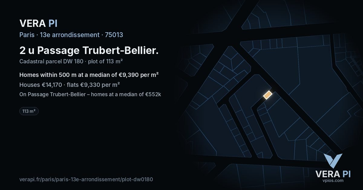 2 u Passage Trubert-Bellier, 13e arrondissement at night – the plot lit, the parcels around coloured by the prices near them