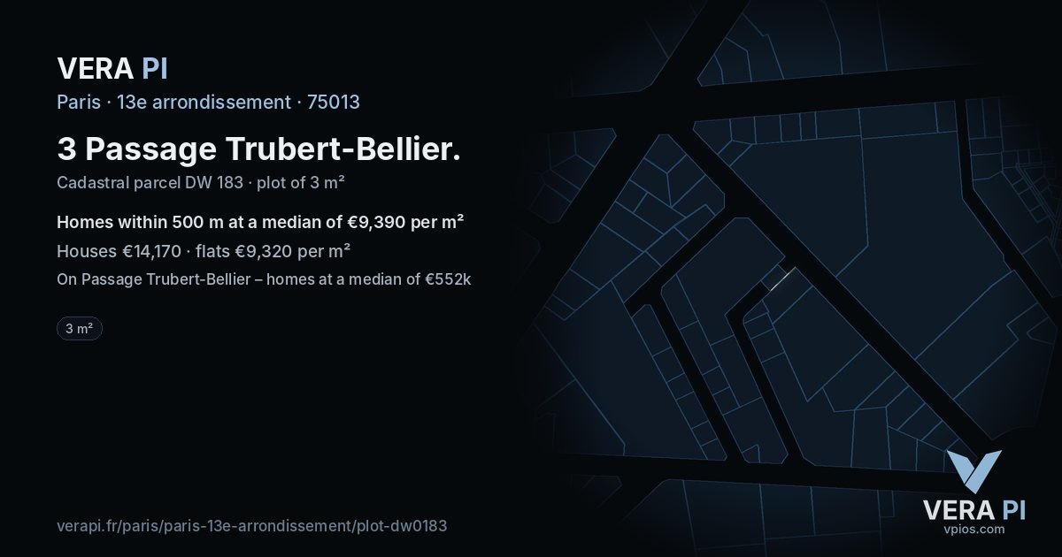 3 Passage Trubert-Bellier, 13e arrondissement at night – the plot lit, the parcels around coloured by the prices near them
