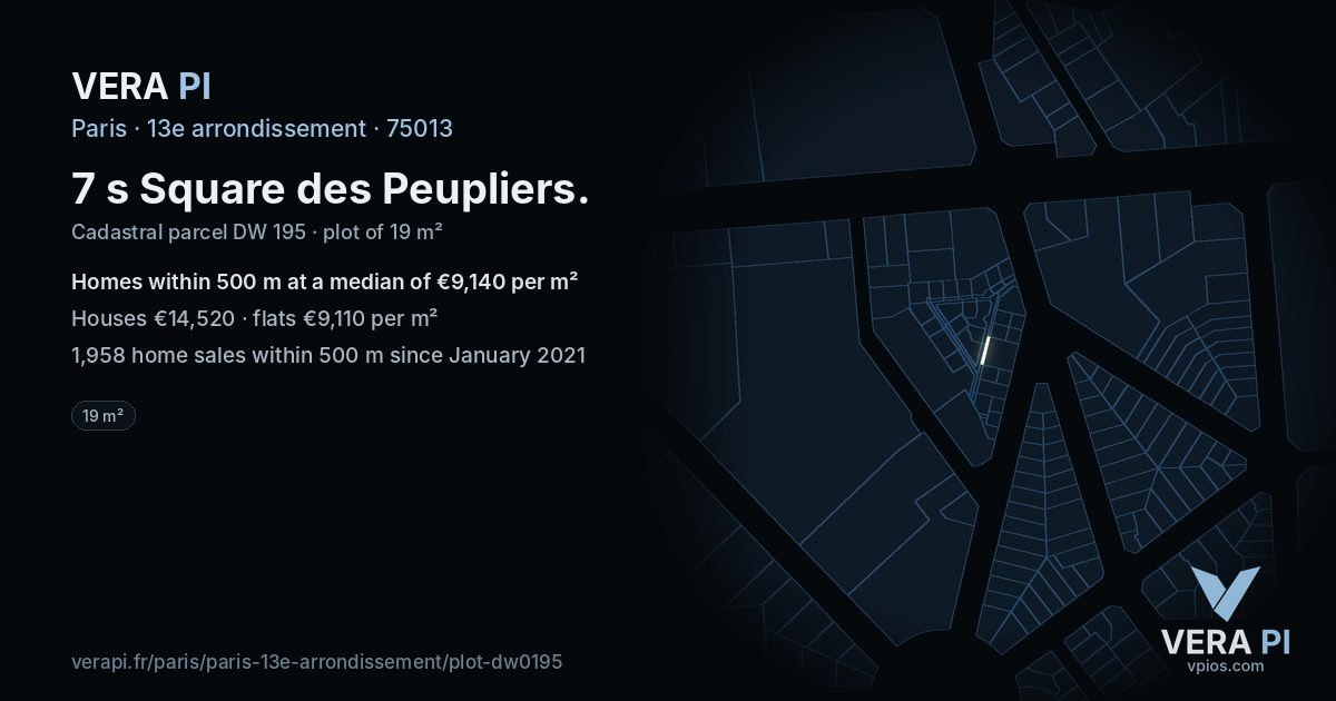 7 s Square des Peupliers, 13e arrondissement at night – the plot lit, the parcels around coloured by the prices near them