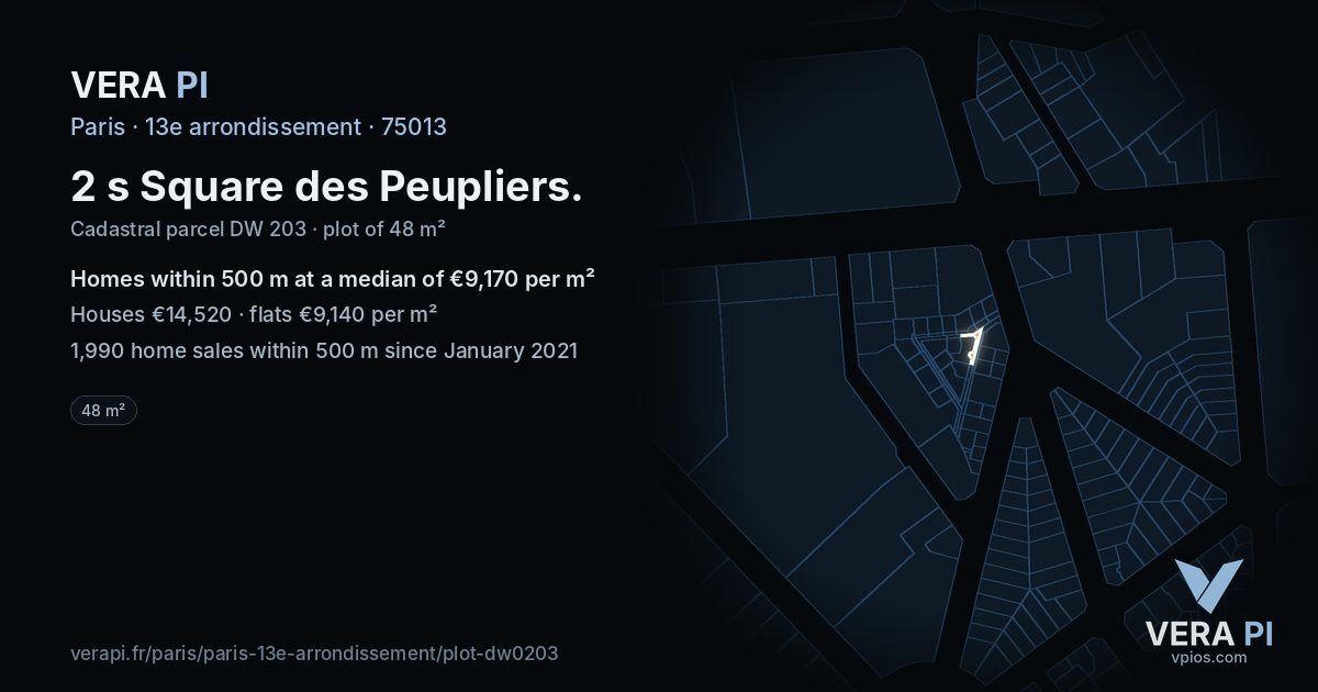 2 s Square des Peupliers, 13e arrondissement at night – the plot lit, the parcels around coloured by the prices near them