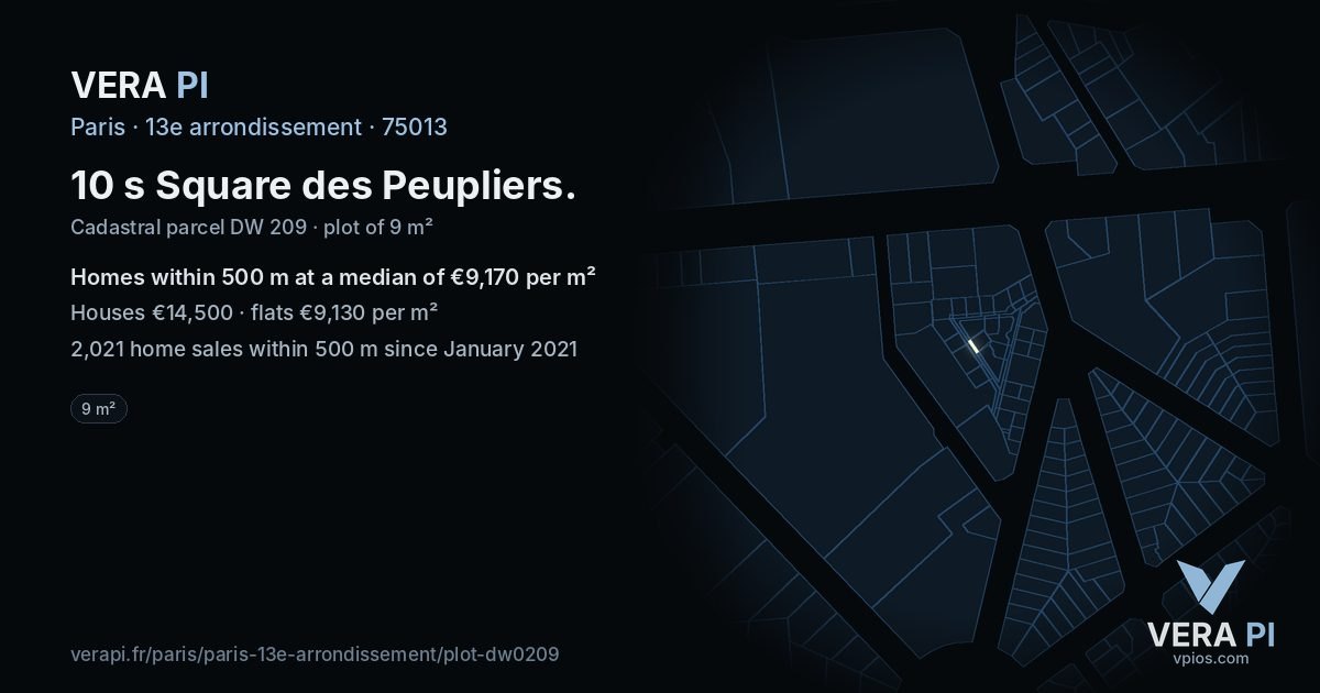 10 s Square des Peupliers, 13e arrondissement at night – the plot lit, the parcels around coloured by the prices near them
