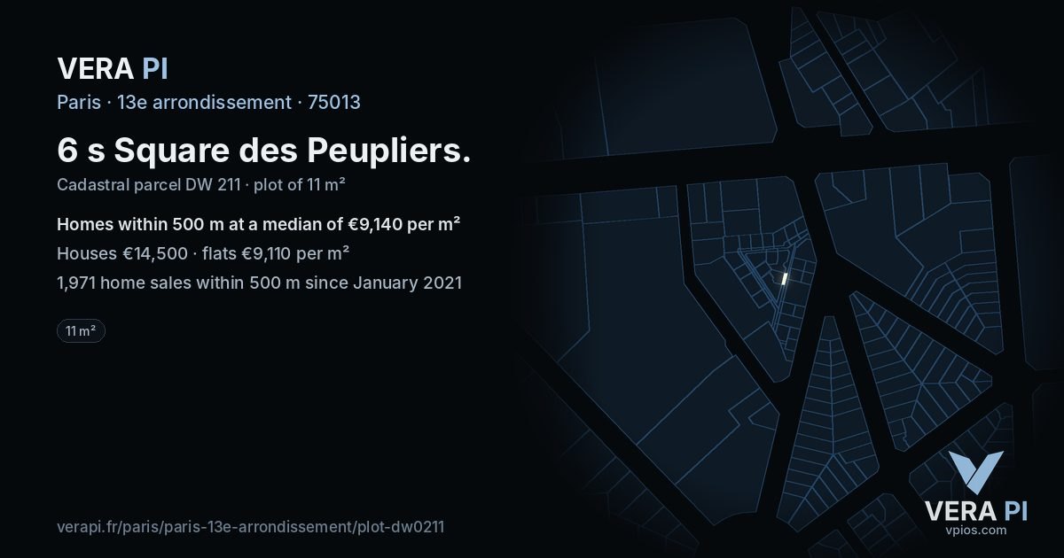 6 s Square des Peupliers, 13e arrondissement at night – the plot lit, the parcels around coloured by the prices near them