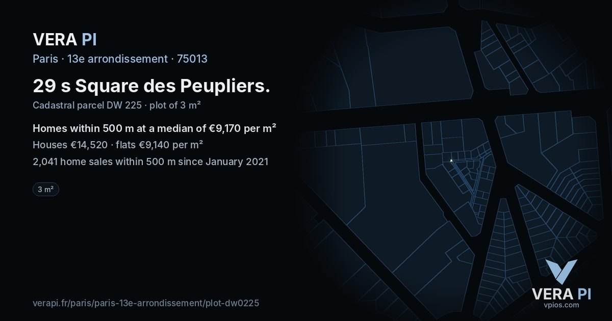 29 s Square des Peupliers, 13e arrondissement at night – the plot lit, the parcels around coloured by the prices near them