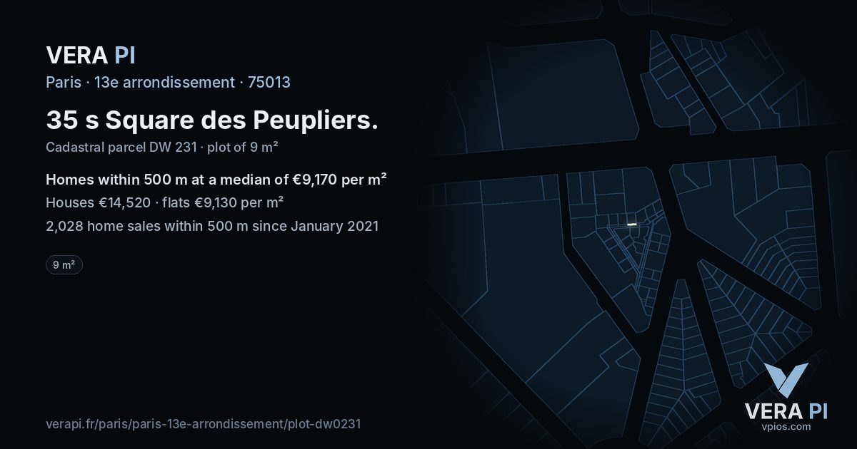 35 s Square des Peupliers, 13e arrondissement at night – the plot lit, the parcels around coloured by the prices near them