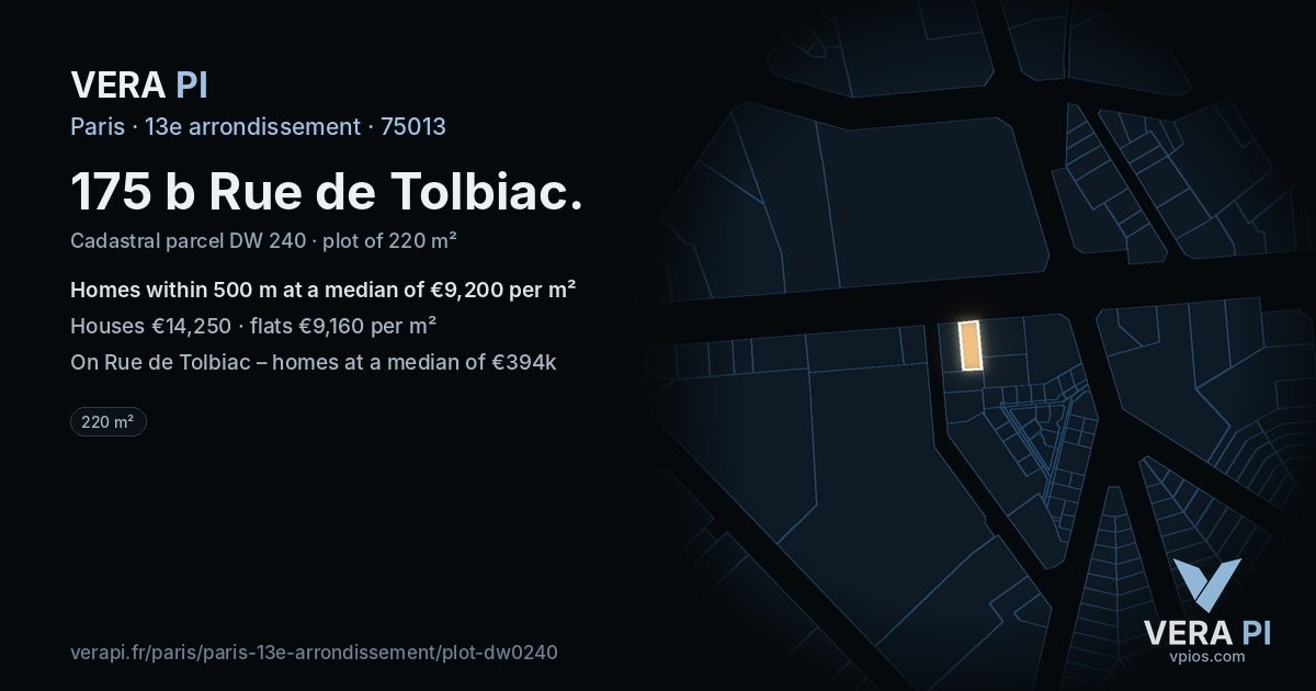 175 b Rue de Tolbiac, 13e arrondissement at night – the plot lit, the parcels around coloured by the prices near them