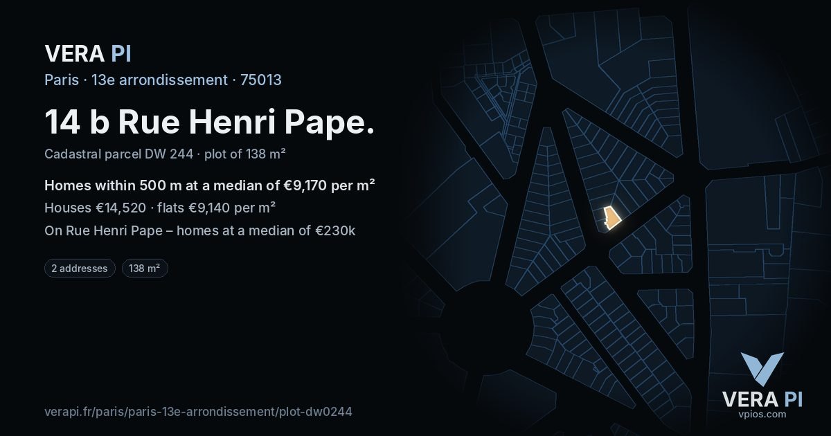 14 b Rue Henri Pape, 13e arrondissement at night – the plot lit, the parcels around coloured by the prices near them