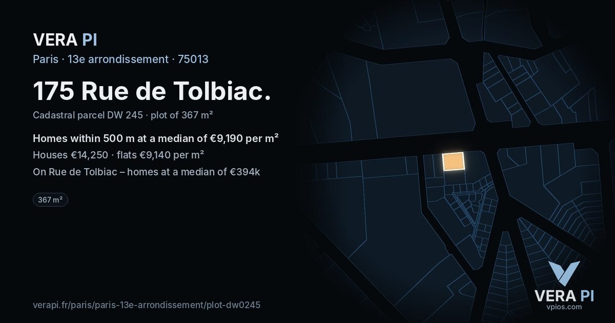175 Rue de Tolbiac, 13e arrondissement at night – the plot lit, the parcels around coloured by the prices near them