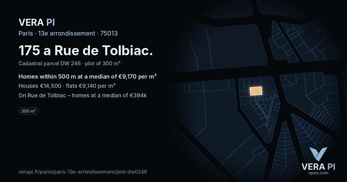 175 a Rue de Tolbiac, 13e arrondissement at night – the plot lit, the parcels around coloured by the prices near them