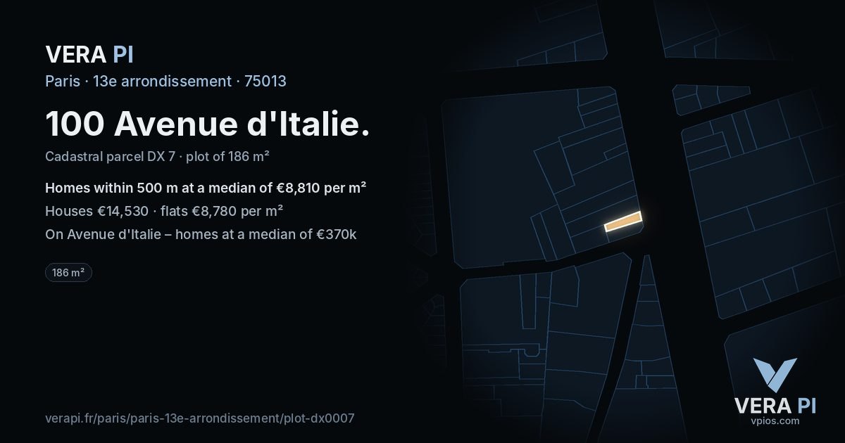 100 Avenue d'Italie, 13e arrondissement at night – the plot lit, the parcels around coloured by the prices near them