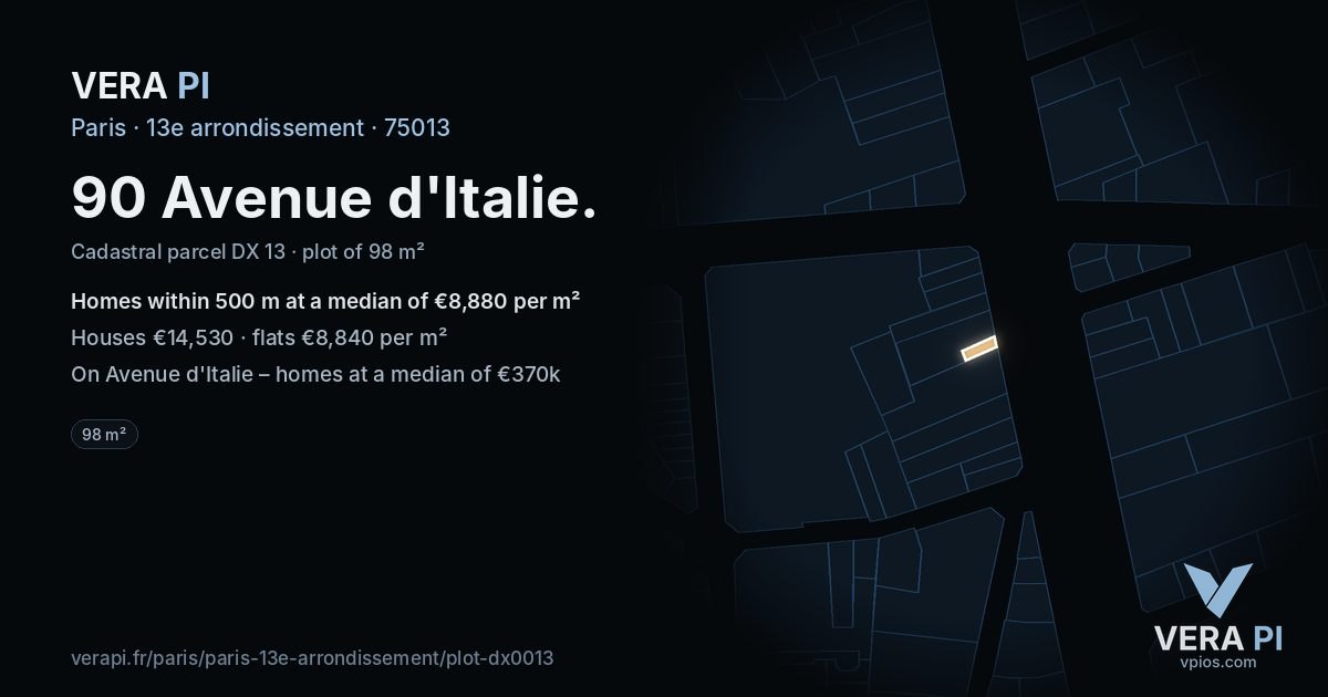 90 Avenue d'Italie, 13e arrondissement at night – the plot lit, the parcels around coloured by the prices near them