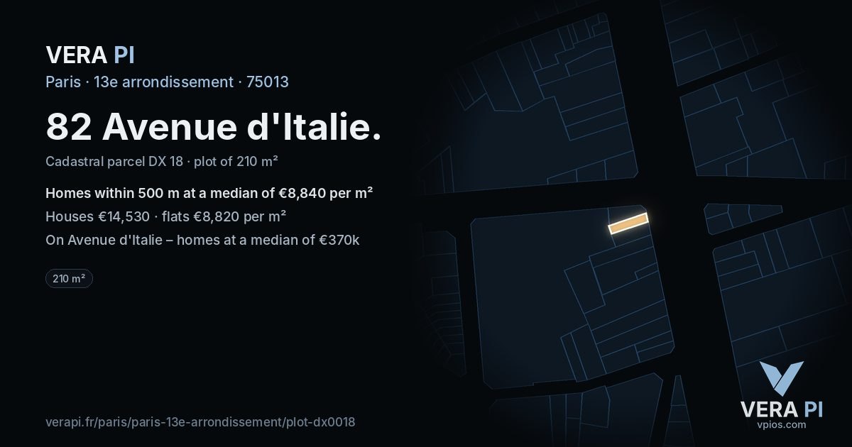 82 Avenue d'Italie, 13e arrondissement at night – the plot lit, the parcels around coloured by the prices near them
