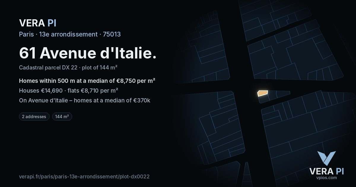 61 Avenue d'Italie, 13e arrondissement at night – the plot lit, the parcels around coloured by the prices near them