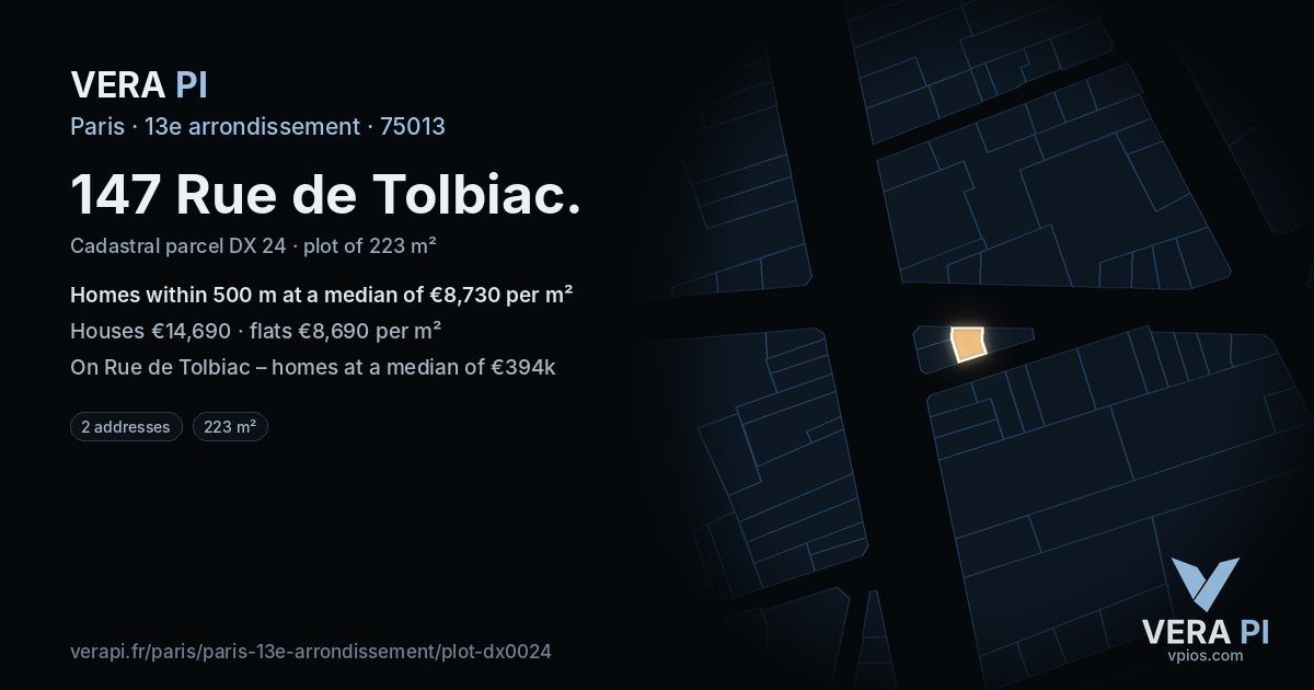147 Rue de Tolbiac, 13e arrondissement at night – the plot lit, the parcels around coloured by the prices near them
