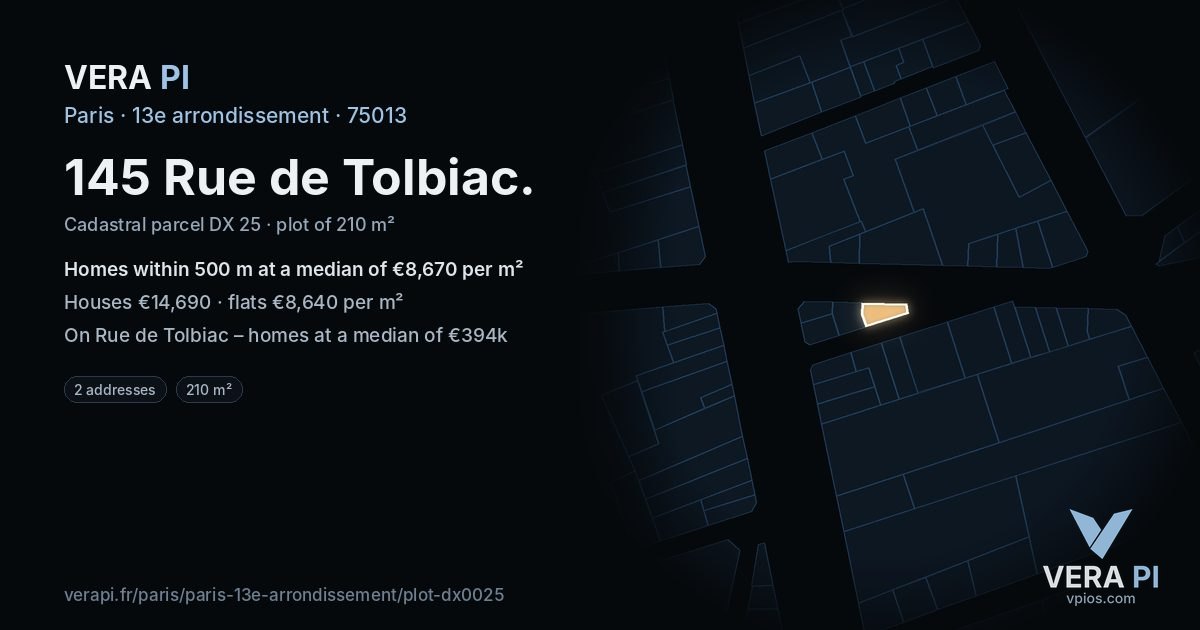 145 Rue de Tolbiac, 13e arrondissement at night – the plot lit, the parcels around coloured by the prices near them