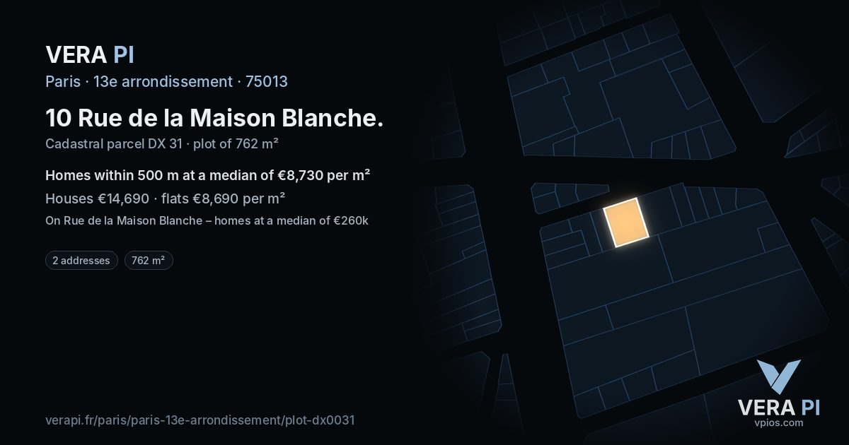 10 Rue de la Maison Blanche, 13e arrondissement at night – the plot lit, the parcels around coloured by the prices near them