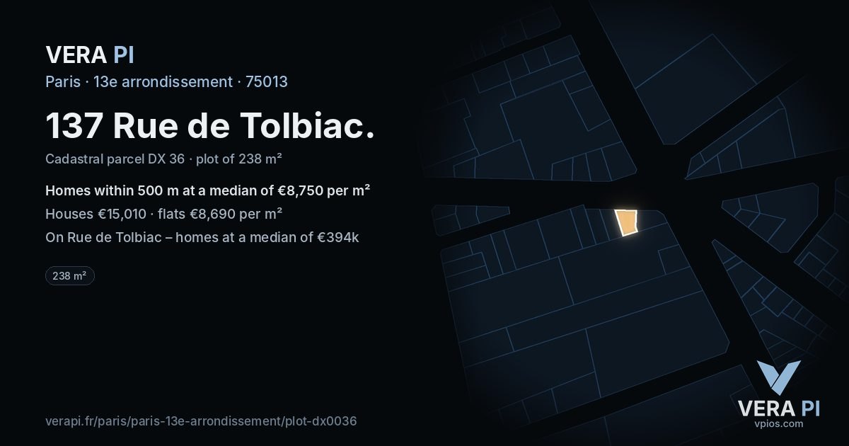 137 Rue de Tolbiac, 13e arrondissement at night – the plot lit, the parcels around coloured by the prices near them