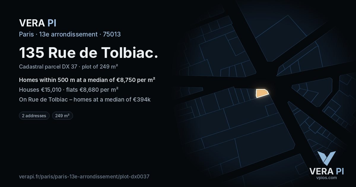135 Rue de Tolbiac, 13e arrondissement at night – the plot lit, the parcels around coloured by the prices near them