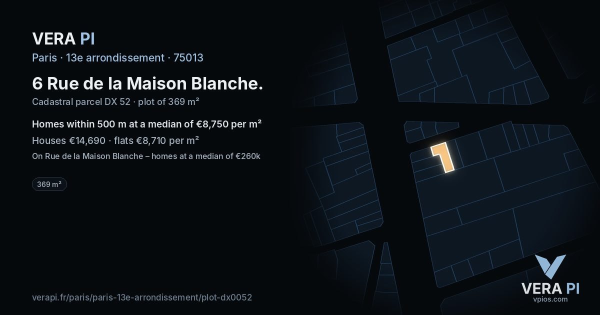 6 Rue de la Maison Blanche, 13e arrondissement at night – the plot lit, the parcels around coloured by the prices near them
