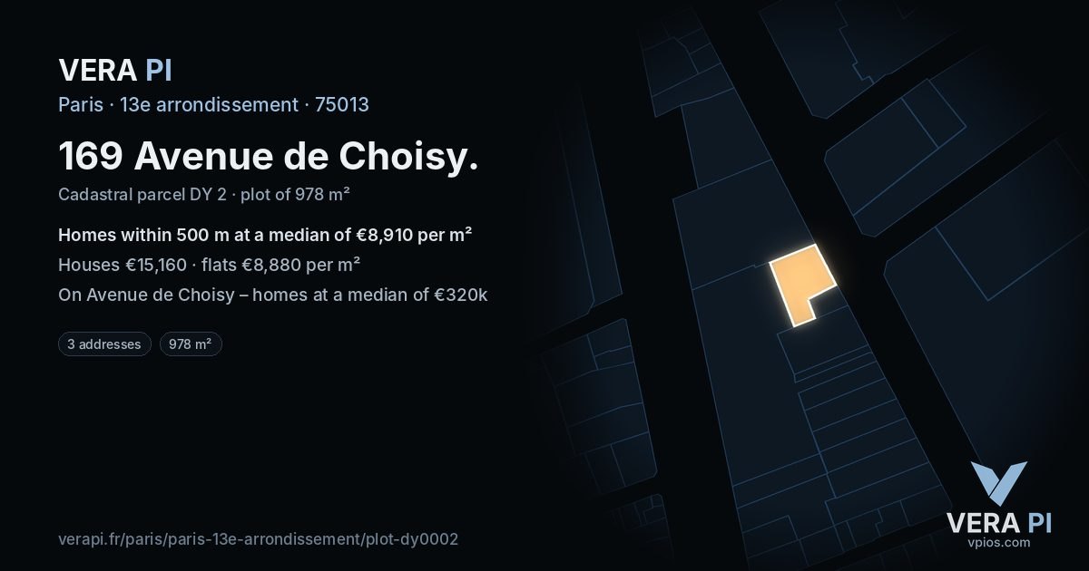 169 Avenue de Choisy, 13e arrondissement at night – the plot lit, the parcels around coloured by the prices near them