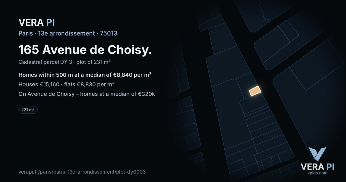 165 Avenue de Choisy, 13e arrondissement at night – the plot lit, the parcels around coloured by the prices near them