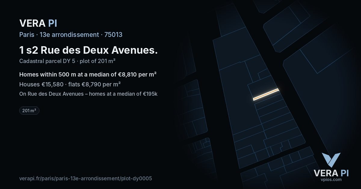 1 s2 Rue des Deux Avenues, 13e arrondissement at night – the plot lit, the parcels around coloured by the prices near them