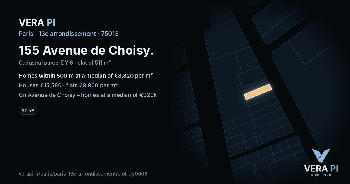 155 Avenue de Choisy, 13e arrondissement at night – the plot lit, the parcels around coloured by the prices near them