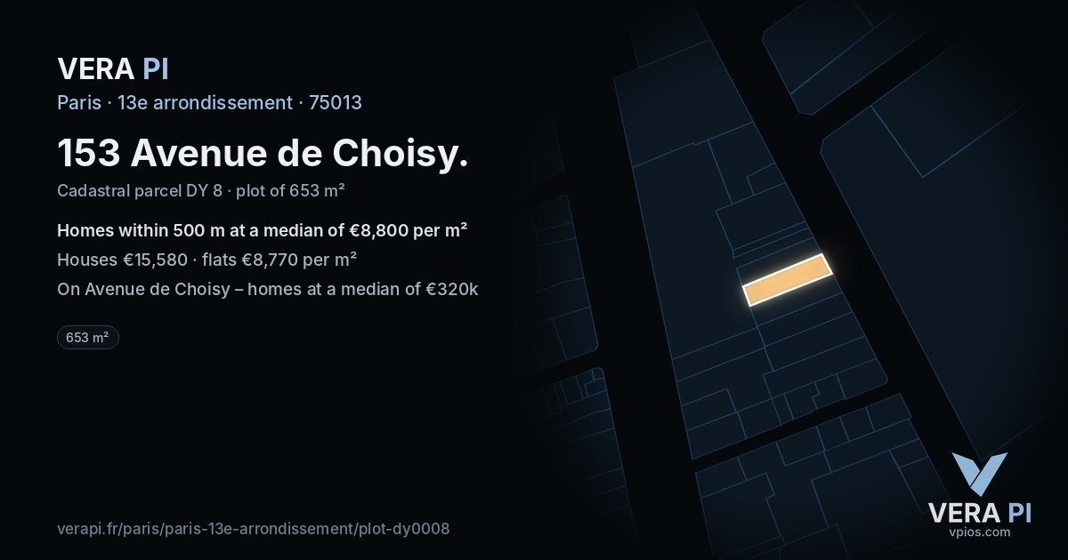 153 Avenue de Choisy, 13e arrondissement at night – the plot lit, the parcels around coloured by the prices near them
