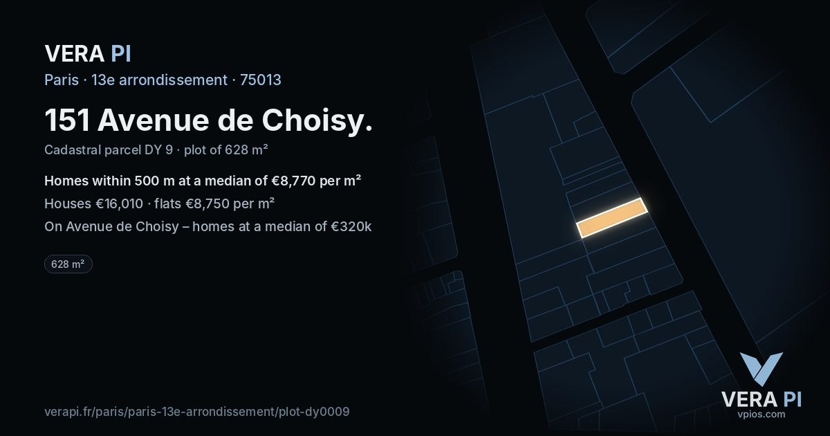 151 Avenue de Choisy, 13e arrondissement at night – the plot lit, the parcels around coloured by the prices near them
