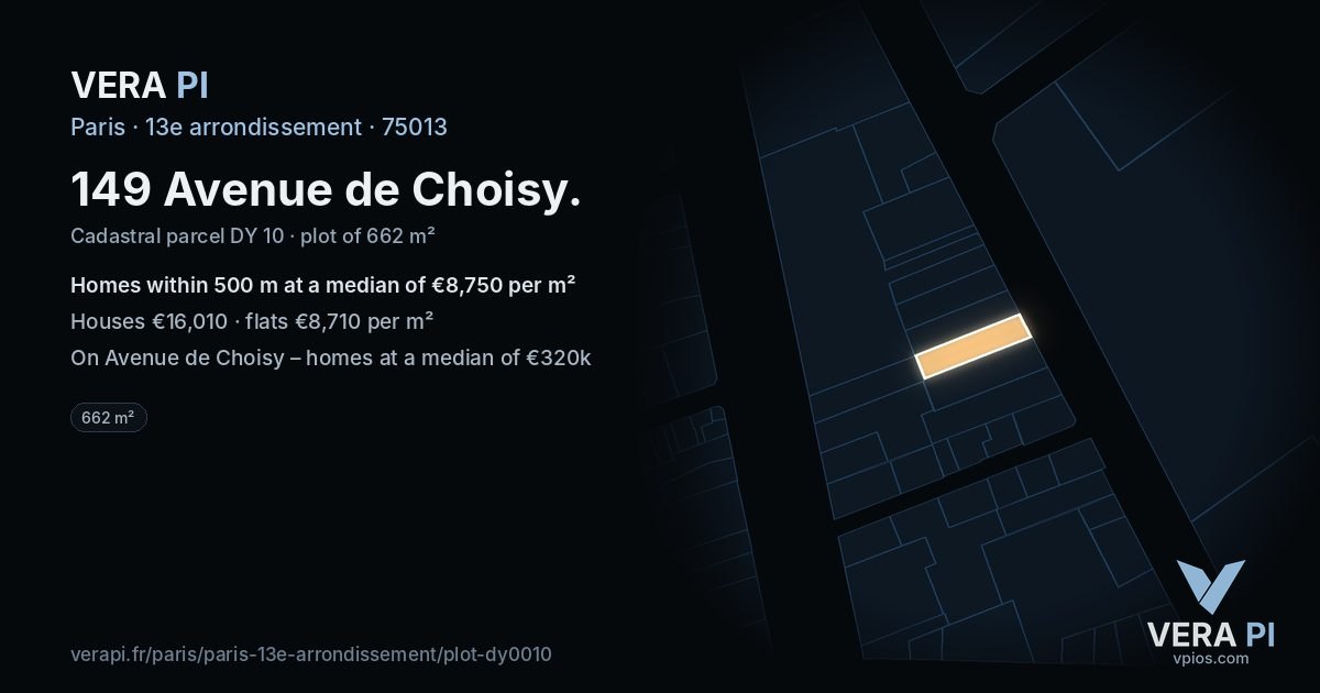 149 Avenue de Choisy, 13e arrondissement at night – the plot lit, the parcels around coloured by the prices near them
