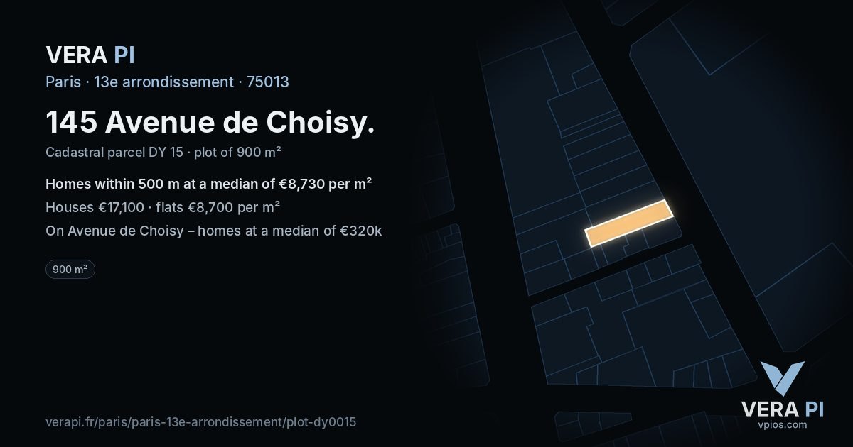 145 Avenue de Choisy, 13e arrondissement at night – the plot lit, the parcels around coloured by the prices near them