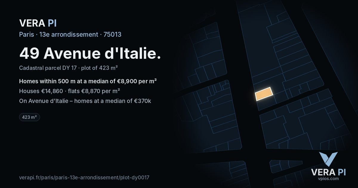 49 Avenue d'Italie, 13e arrondissement at night – the plot lit, the parcels around coloured by the prices near them