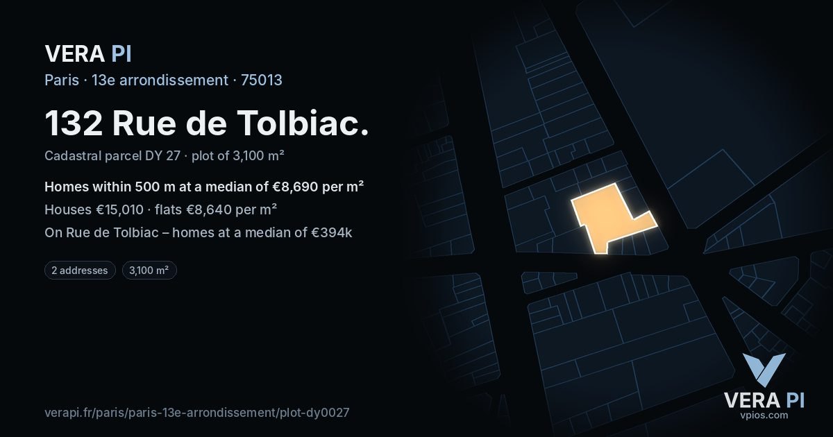 132 Rue de Tolbiac, 13e arrondissement at night – the plot lit, the parcels around coloured by the prices near them