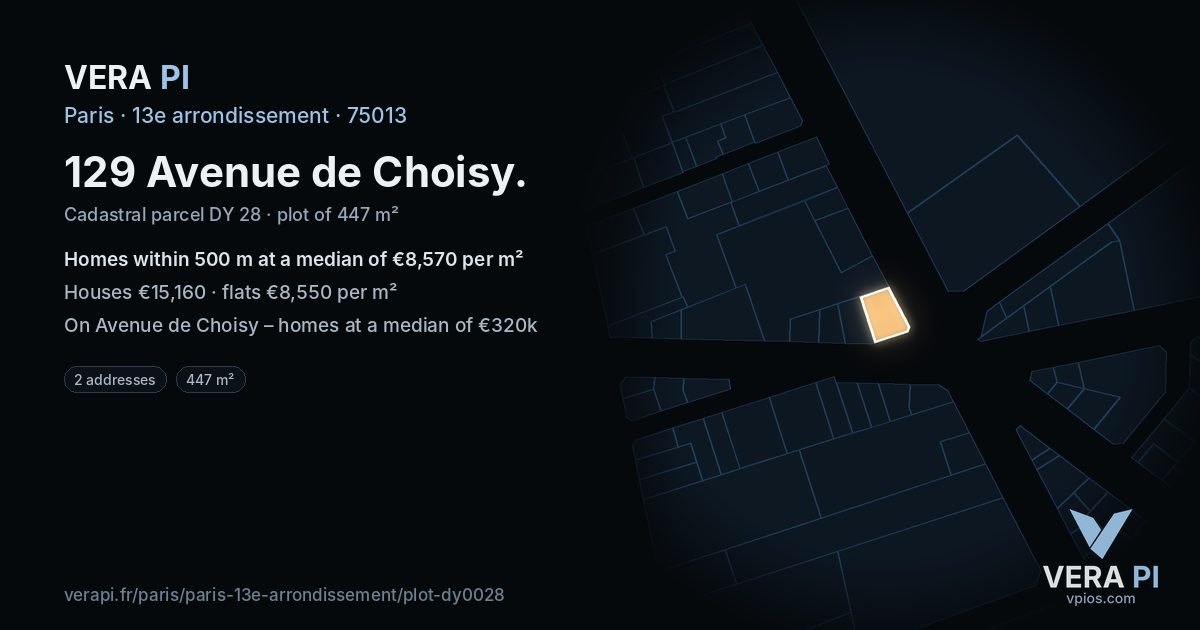 129 Avenue de Choisy, 13e arrondissement at night – the plot lit, the parcels around coloured by the prices near them