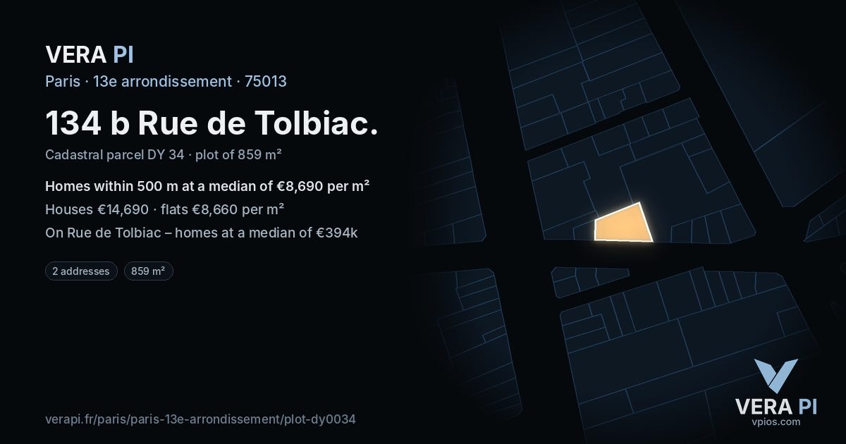 134 b Rue de Tolbiac, 13e arrondissement at night – the plot lit, the parcels around coloured by the prices near them