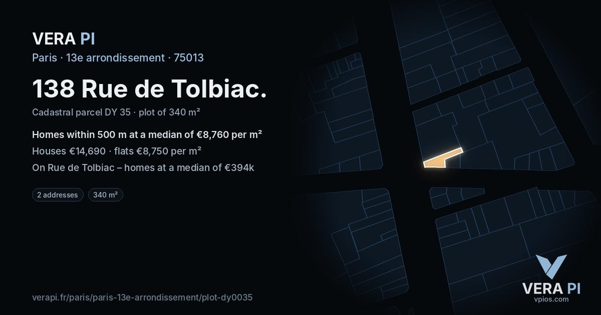 138 Rue de Tolbiac, 13e arrondissement at night – the plot lit, the parcels around coloured by the prices near them