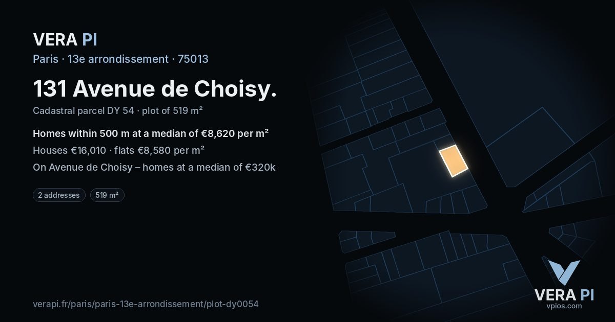 131 Avenue de Choisy, 13e arrondissement at night – the plot lit, the parcels around coloured by the prices near them