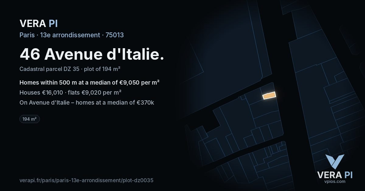 46 Avenue d'Italie, 13e arrondissement at night – the plot lit, the parcels around coloured by the prices near them
