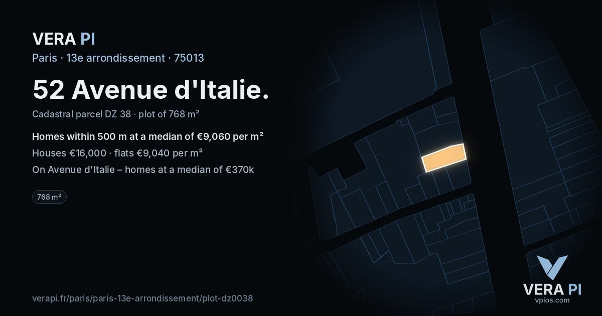 52 Avenue d'Italie, 13e arrondissement at night – the plot lit, the parcels around coloured by the prices near them