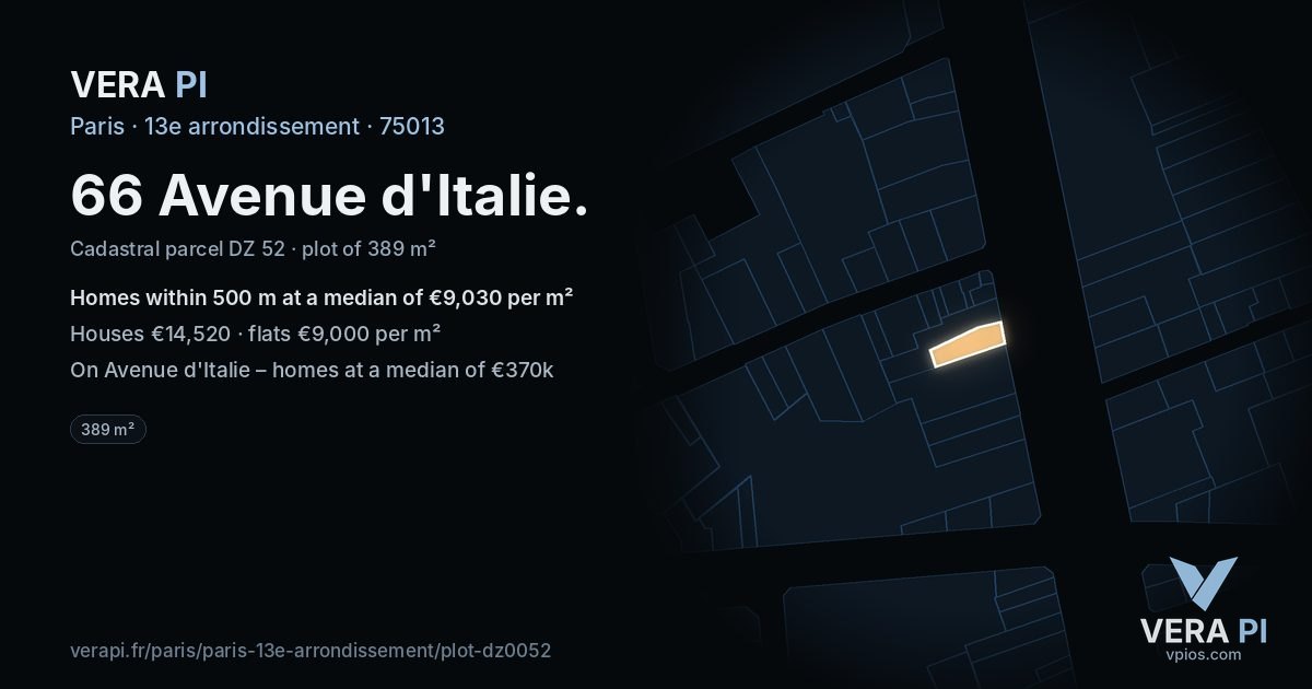 66 Avenue d'Italie, 13e arrondissement at night – the plot lit, the parcels around coloured by the prices near them