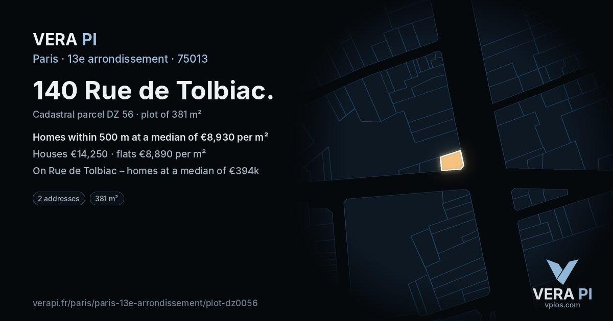 140 Rue de Tolbiac, 13e arrondissement at night – the plot lit, the parcels around coloured by the prices near them