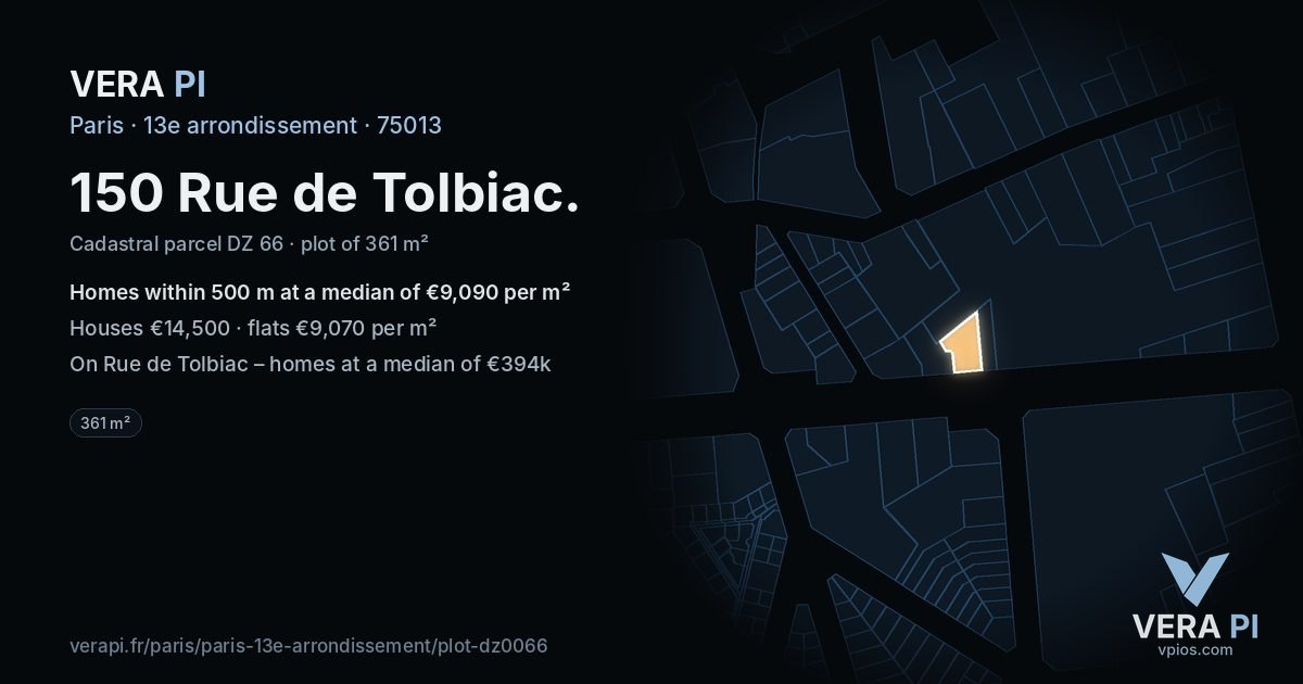 150 Rue de Tolbiac, 13e arrondissement at night – the plot lit, the parcels around coloured by the prices near them