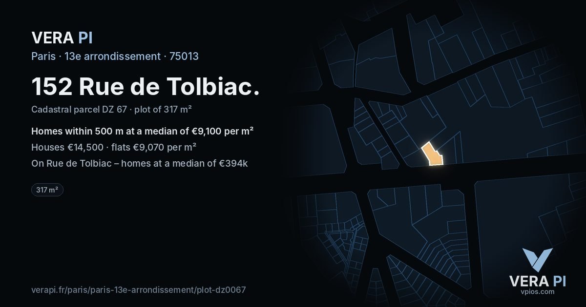 152 Rue de Tolbiac, 13e arrondissement at night – the plot lit, the parcels around coloured by the prices near them