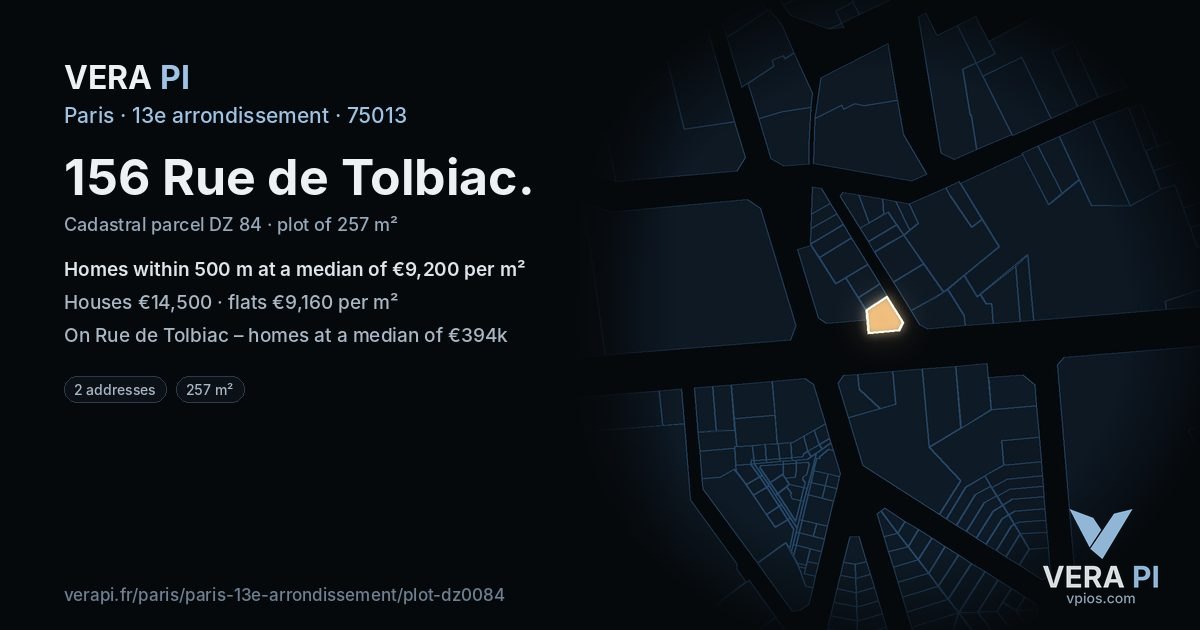 156 Rue de Tolbiac, 13e arrondissement at night – the plot lit, the parcels around coloured by the prices near them