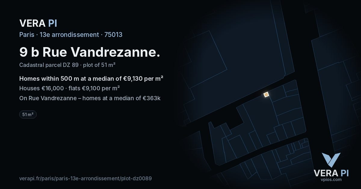 9 b Rue Vandrezanne, 13e arrondissement at night – the plot lit, the parcels around coloured by the prices near them