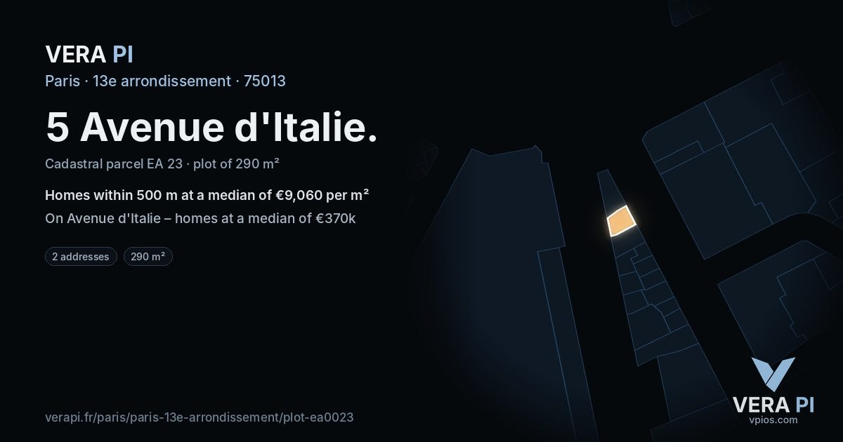 5 Avenue d'Italie, 13e arrondissement at night – the plot lit, the parcels around coloured by the prices near them