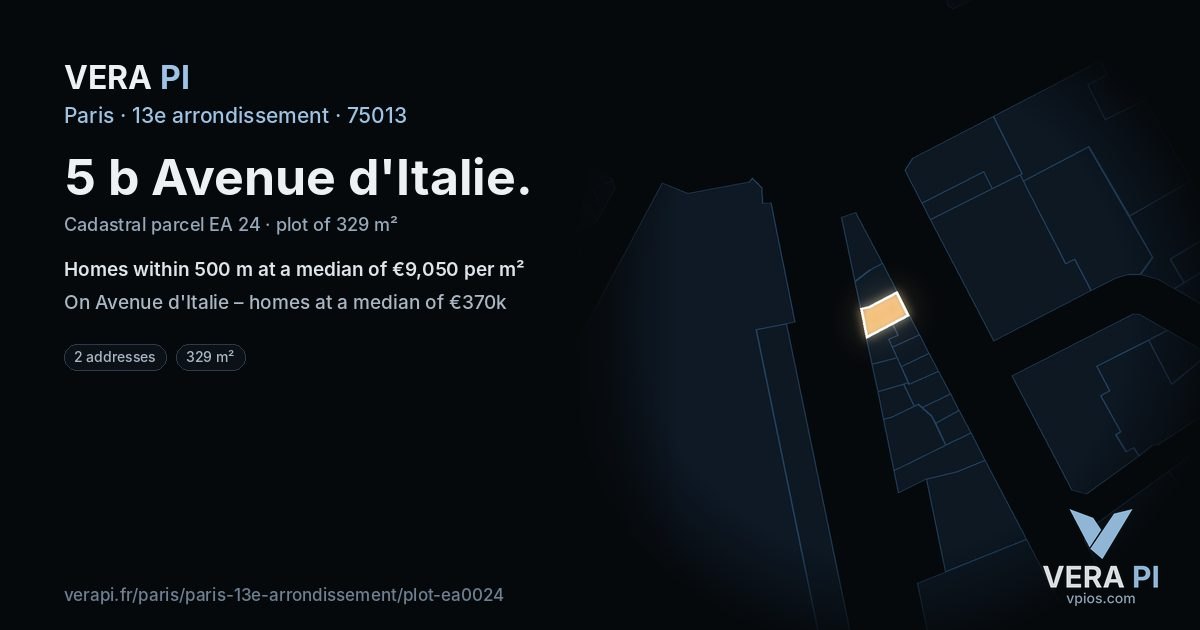 5 b Avenue d'Italie, 13e arrondissement at night – the plot lit, the parcels around coloured by the prices near them