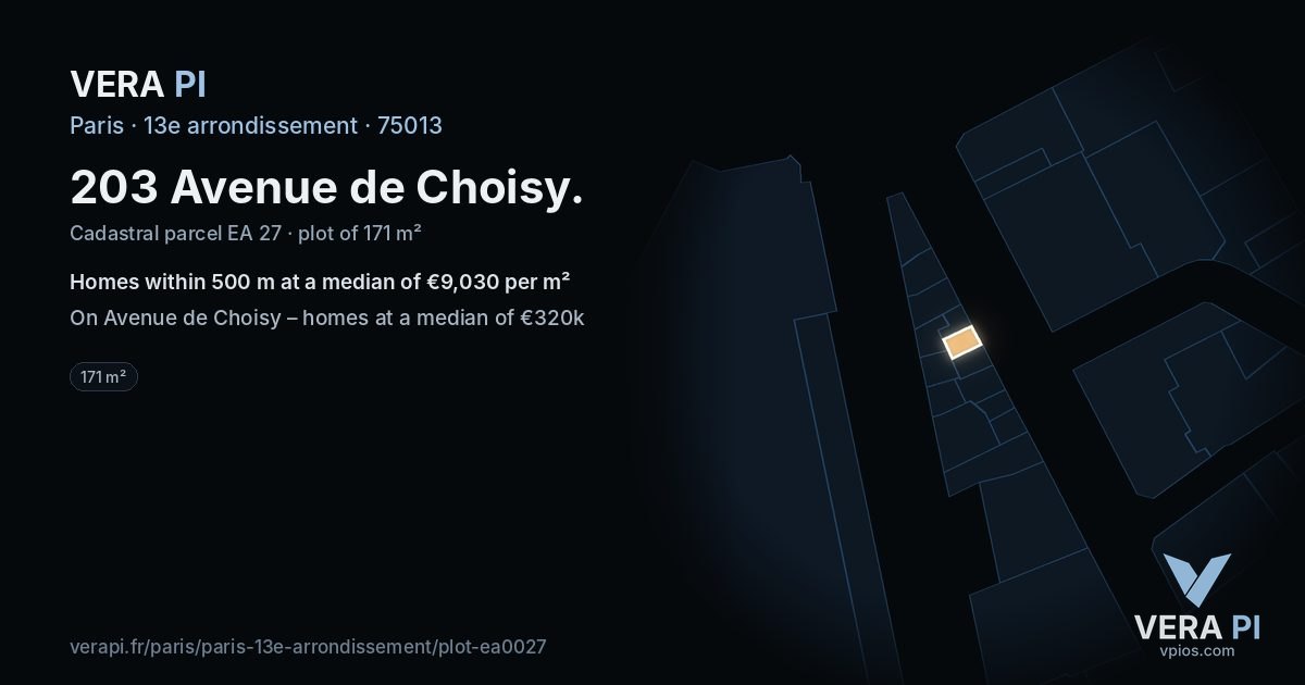 203 Avenue de Choisy, 13e arrondissement at night – the plot lit, the parcels around coloured by the prices near them