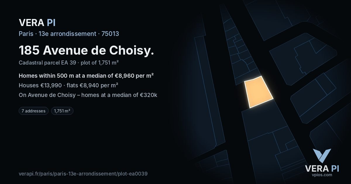 185 Avenue de Choisy, 13e arrondissement at night – the plot lit, the parcels around coloured by the prices near them